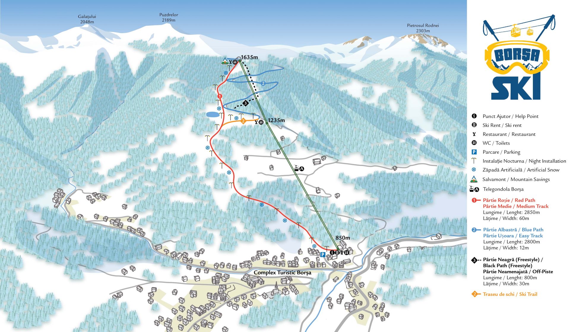 Pistenplan  im Skigebiet Borsa - ein Skigebiet in Ostkarpaten - Suhard / Rodna