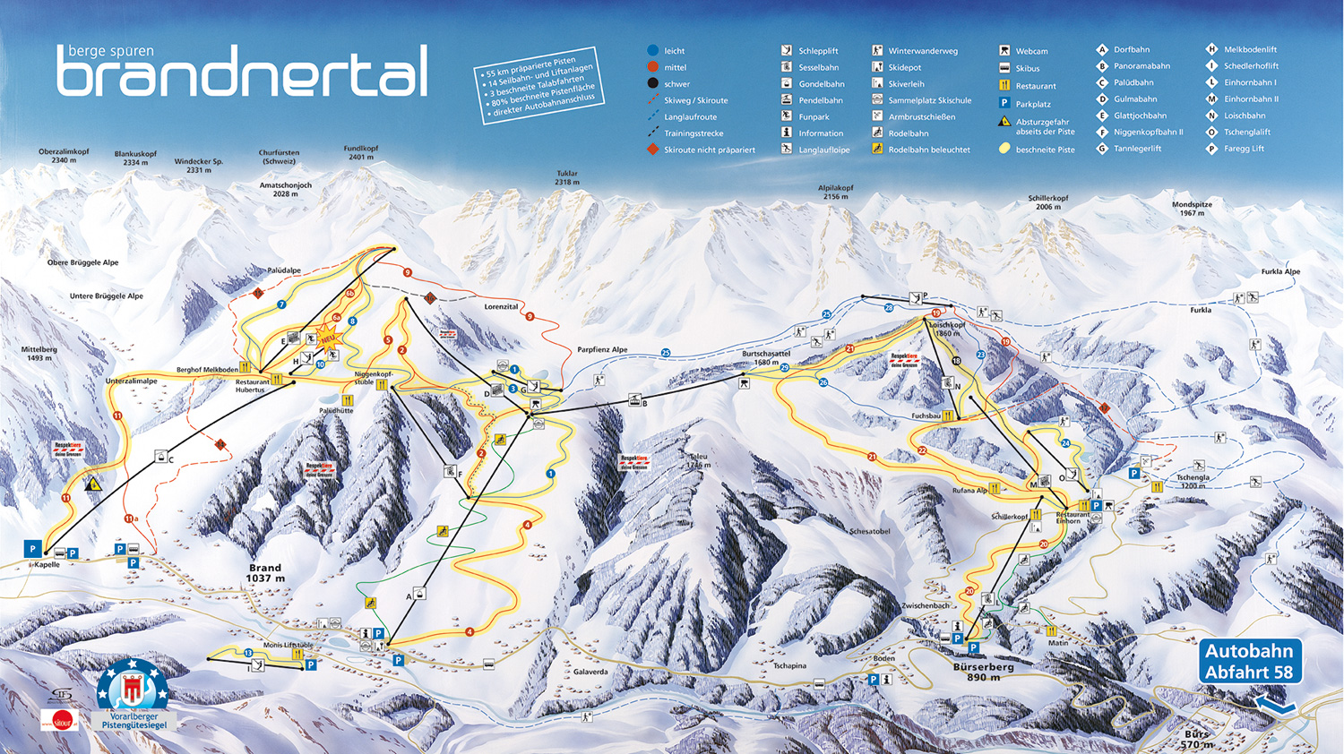 Pistenplan  im Skigebiet Brandnertal - ein Skigebiet in Vorarlberg