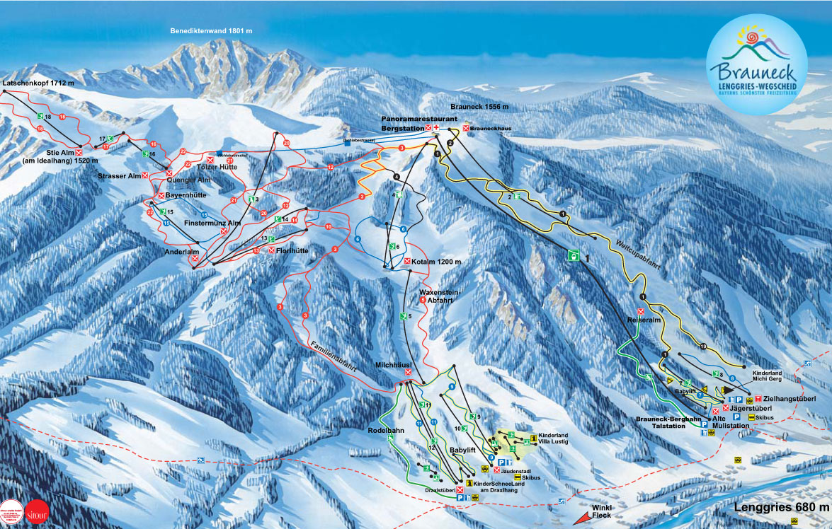 Pistenplan  im Skigebiet Lenggries - Brauneck - ein Skigebiet in Oberbayern