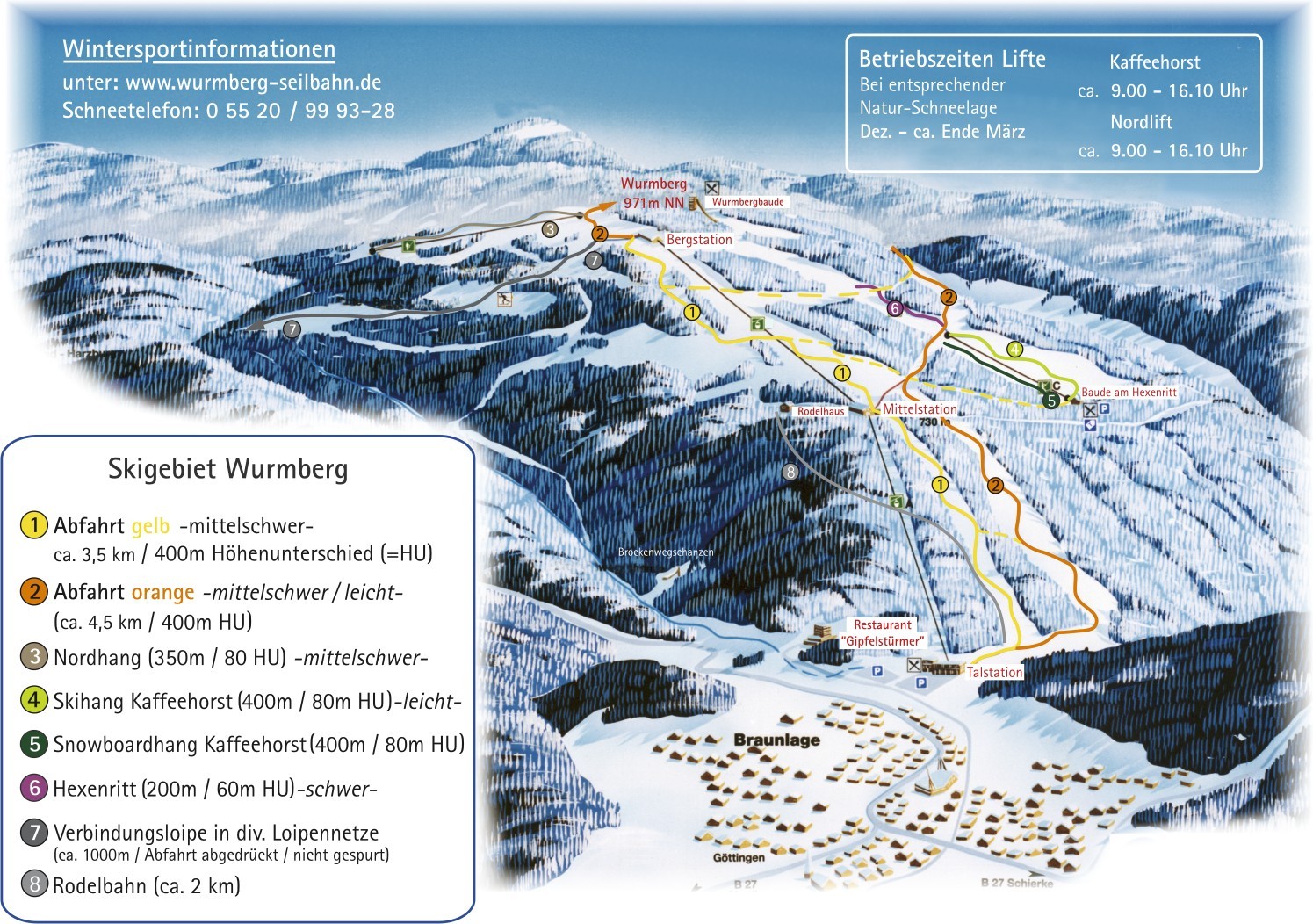 Pistenplan  im Skigebiet Braunlage - Wurmberg - ein Skigebiet in Harz