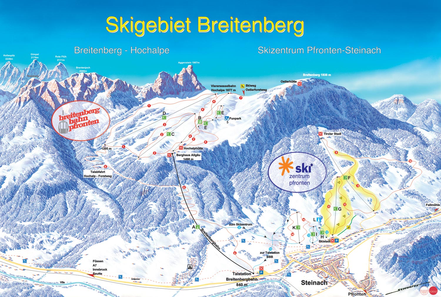 Pistenplan  im Skigebiet Pfronten - Breitenberg - ein Skigebiet in Allgäu