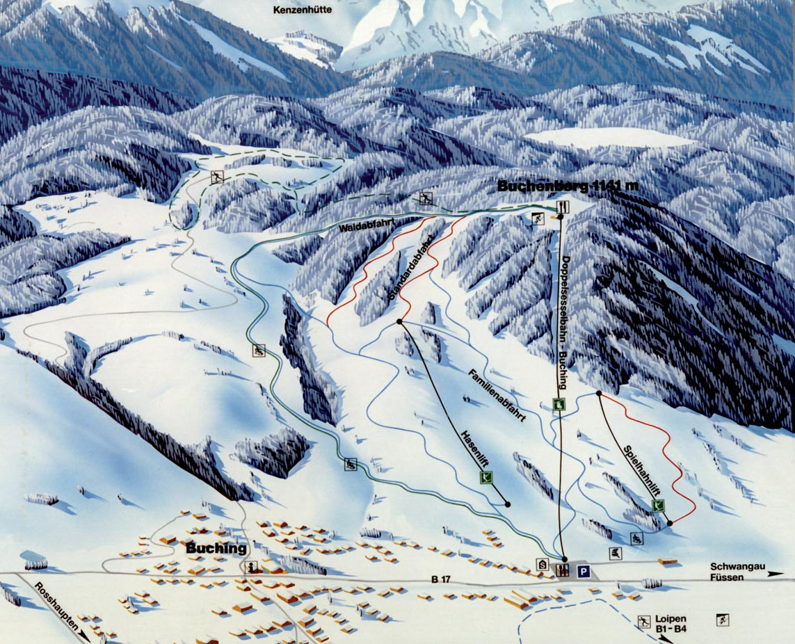 Pistenplan  im Skigebiet Buching - Buchenberg - ein Skigebiet in Allgäu