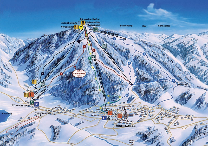 Pistenplan  im Skigebiet Mariazell - Bürgeralpe - ein Skigebiet in Steiermark