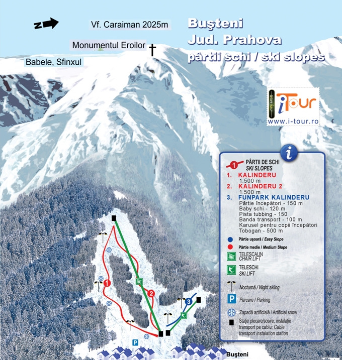Pistenplan  im Skigebiet Busteni - ein Skigebiet in Südostkarpaten - Bucegi / Predeal