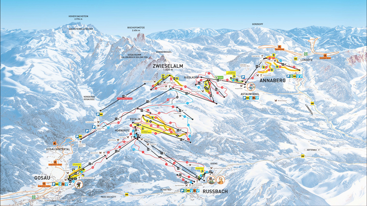 Pistenplan  im Skigebiet Russbach - ein Skigebiet in Salzburger Land