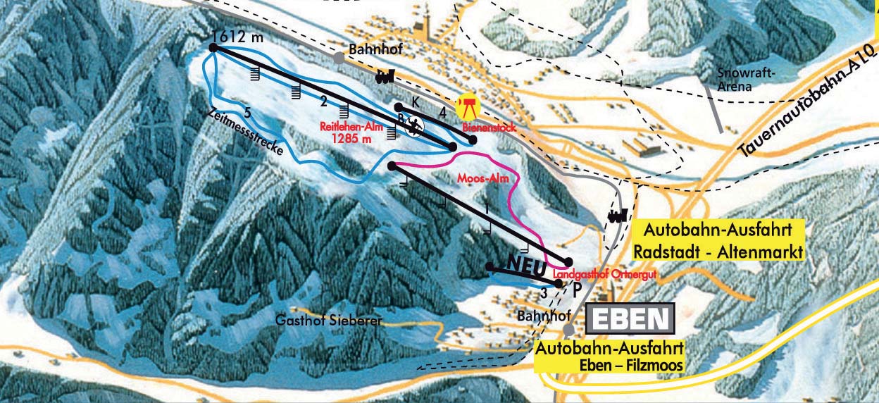 Pistenplan  im Skigebiet Eben im Pongau - ein Skigebiet in Salzburger Land