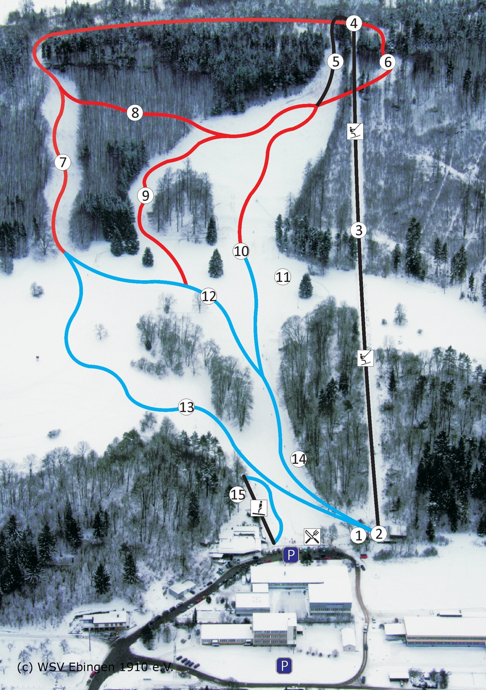Pistenplan  im Skigebiet Albstadt - Ebingen - ein Skigebiet in Schwäbische Alb