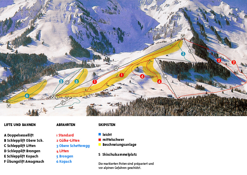 Pistenplan  im Skigebiet Egg - Schetteregg - ein Skigebiet in Vorarlberg