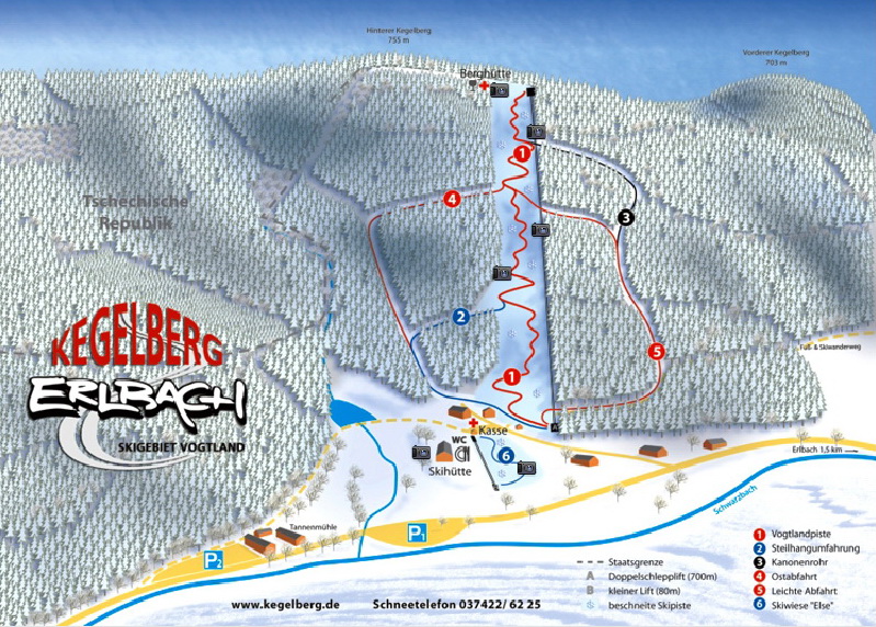 Pistenplan  im Skigebiet Erlbach - ein Skigebiet in Vogtland