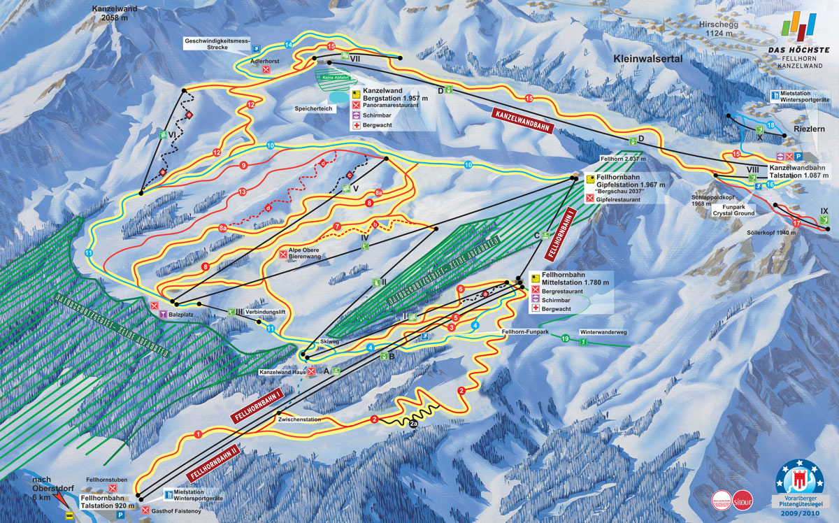 Pistenplan  im Skigebiet Fellhorn - Kanzelwand - ein Skigebiet in Allgäu