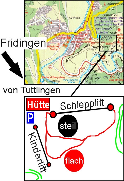 Pistenplan  im Skigebiet Fridingen/Antoni - ein Skigebiet in Schwäbische Alb