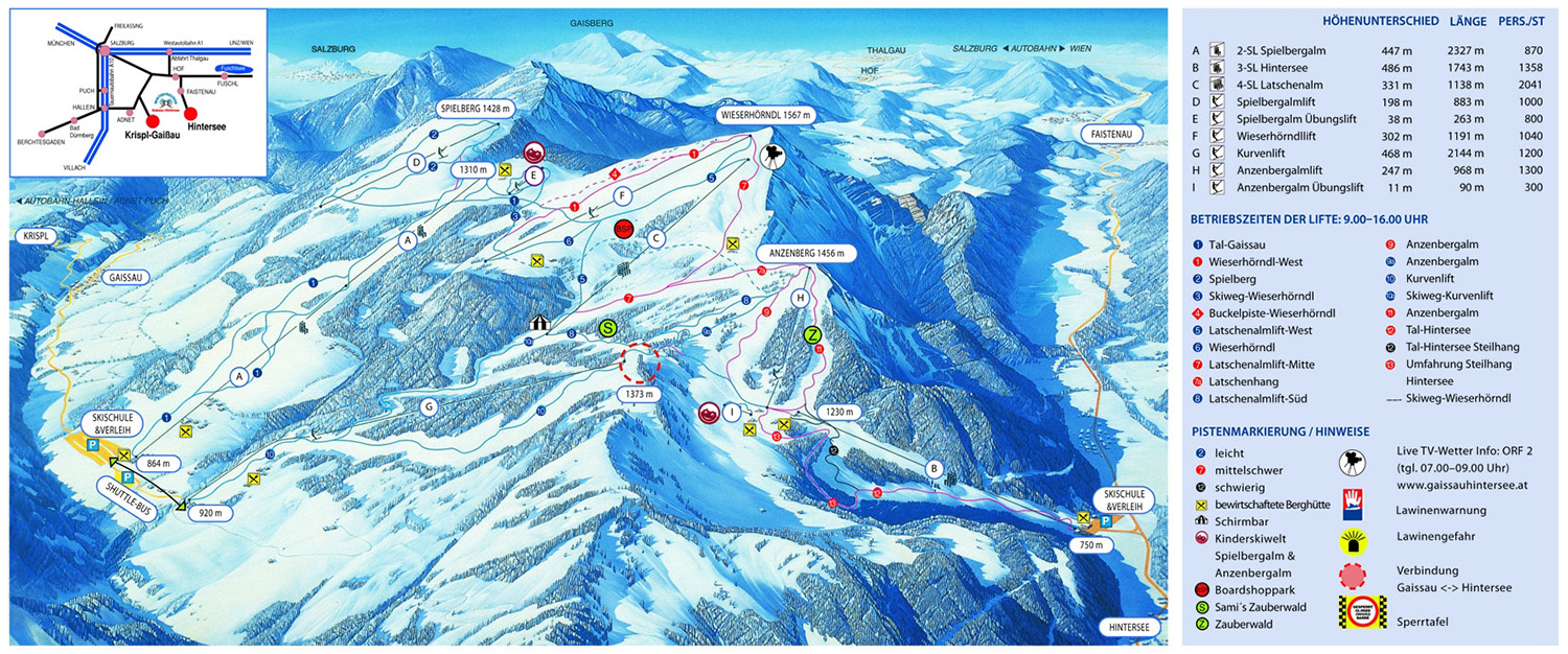 Pistenplan  im Skigebiet Gaissau - Hintersee - ein Skigebiet in Salzburger Land