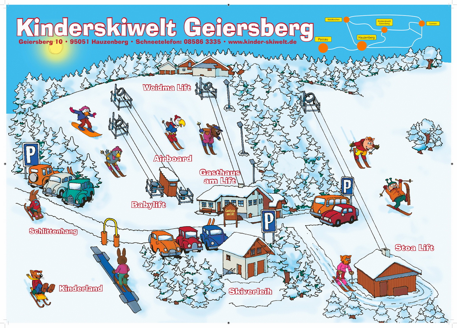 Pistenplan  im Skigebiet Hauzenberg/Geiersberg - ein Skigebiet in Bayerischer Wald