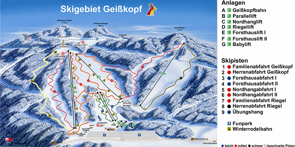 Pistenplan  im Skigebiet Bischofsmais - Geisskopf - ein Skigebiet in Bayerischer Wald