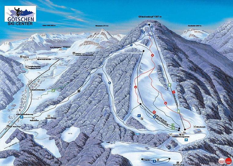 Pistenplan  im Skigebiet Bischofswiesen - Götschen - ein Skigebiet in Oberbayern