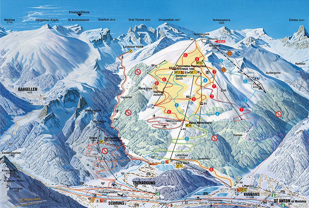 Pistenplan  im Skigebiet Golm - ein Skigebiet in Vorarlberg