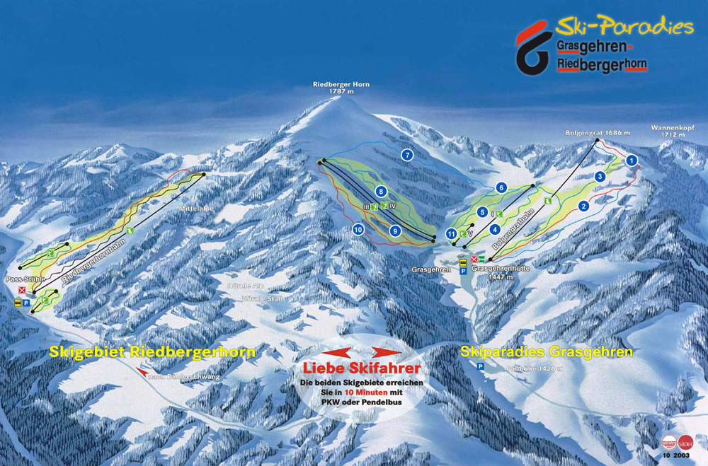Pistenplan  im Skigebiet Grasgehren - Bolgengrat - ein Skigebiet in Allgäu