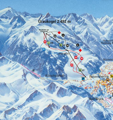 Pistenplan  im Skigebiet Bad Gastein - Graukogel - ein Skigebiet in Salzburger Land