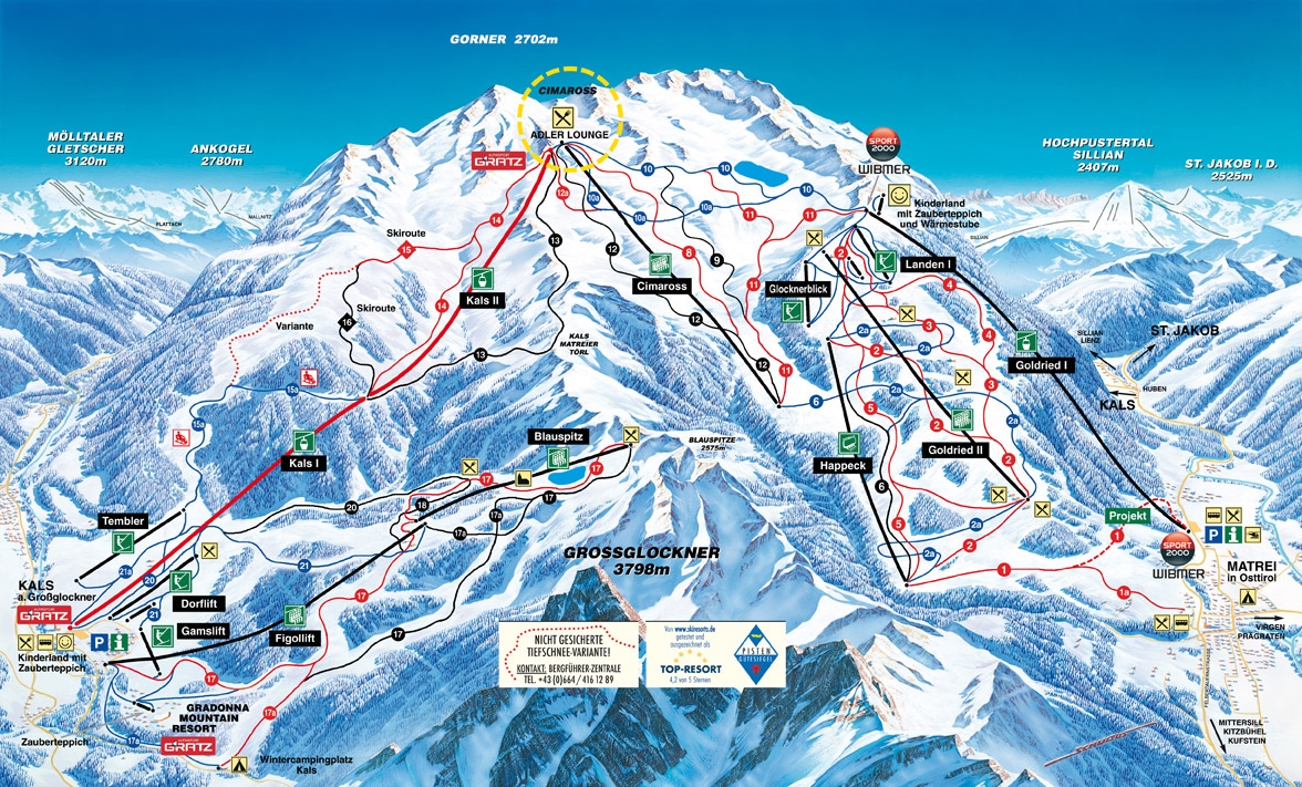 Pistenplan  im Skigebiet Großglockner Resort Kals/Matrei - ein Skigebiet in Tirol