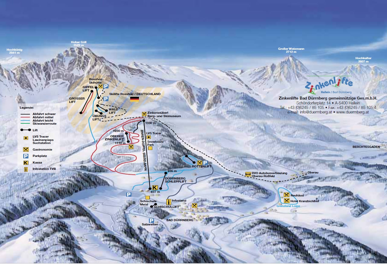 Pistenplan  im Skigebiet Hallein Dürrnberg - ein Skigebiet in Salzburger Land