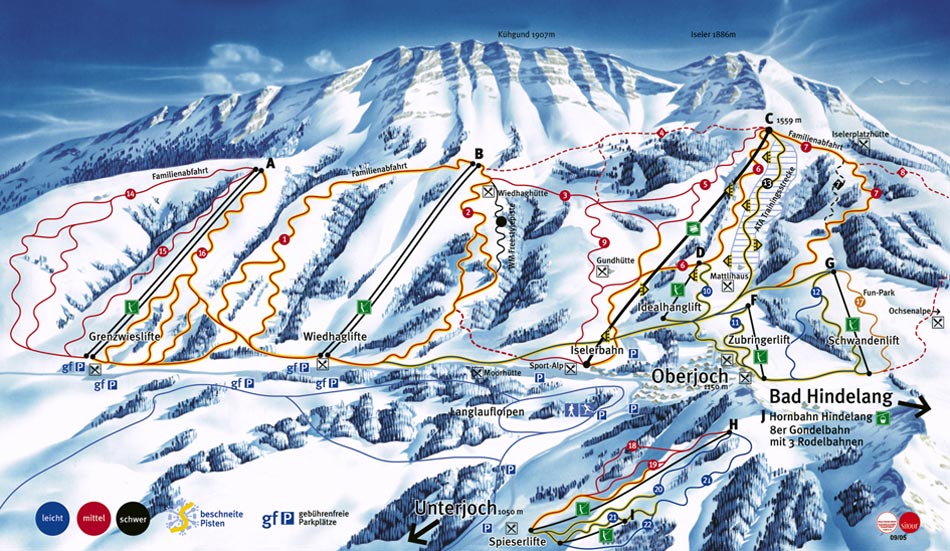 Pistenplan  im Skigebiet Bad Hindelang - Oberjoch - ein Skigebiet in Allgäu