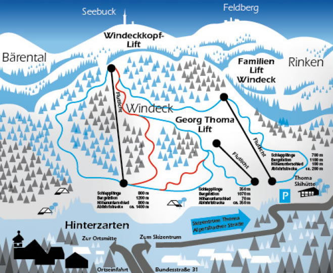 Pistenplan  im Skigebiet Hinterzarten - ein Skigebiet in Schwarzwald
