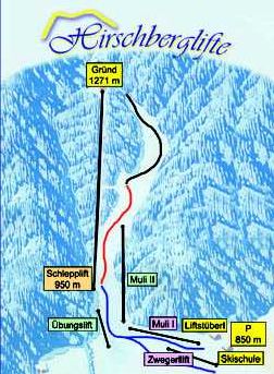 Pistenplan  im Skigebiet Kreuth - Hirschberg - ein Skigebiet in Oberbayern