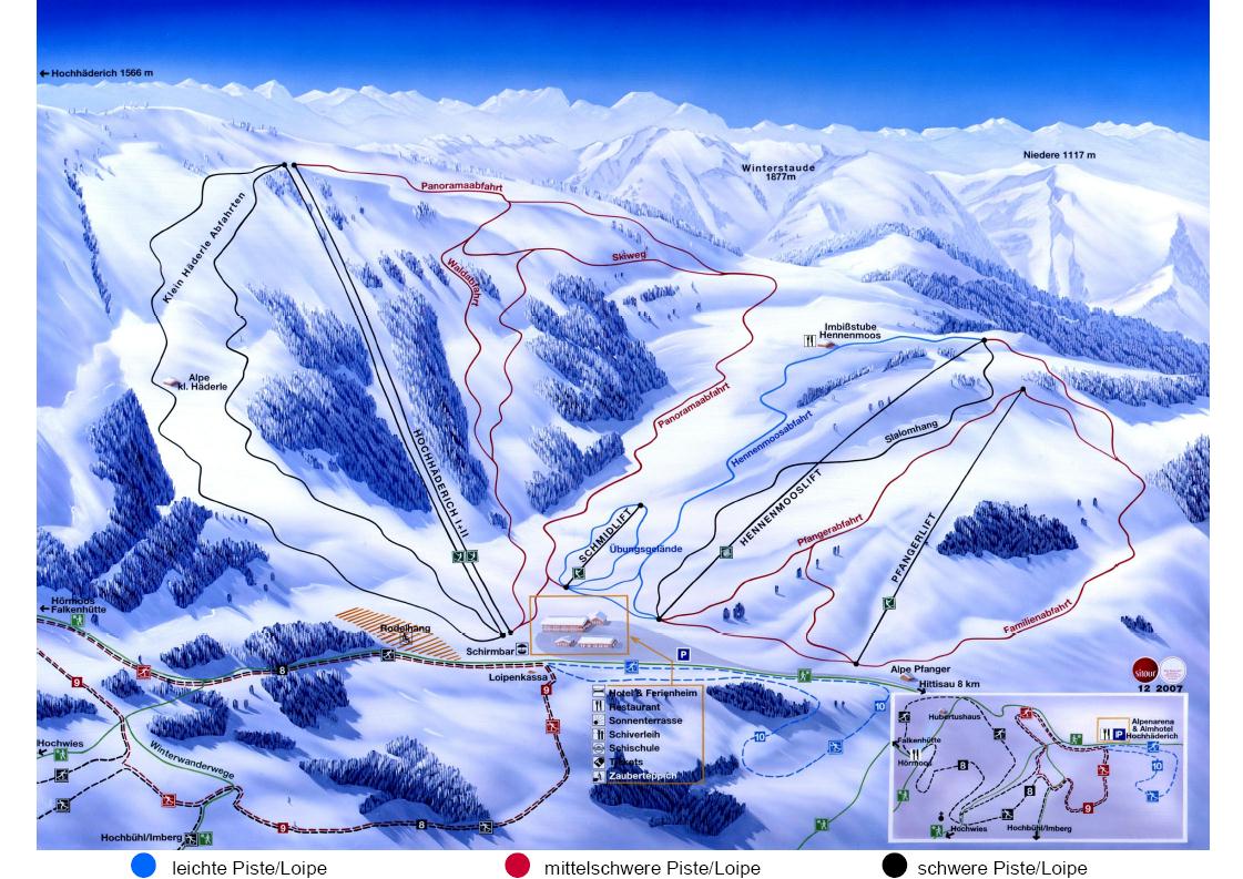 Pistenplan  im Skigebiet Alpenarena Hochhäderich - ein Skigebiet in Vorarlberg