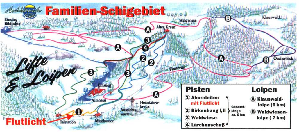 Pistenplan  im Skigebiet Hochbärneck - ein Skigebiet in Niederösterreich