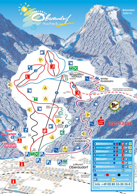 Pistenplan  im Skigebiet Oberaudorf - Hocheck - ein Skigebiet in Oberbayern