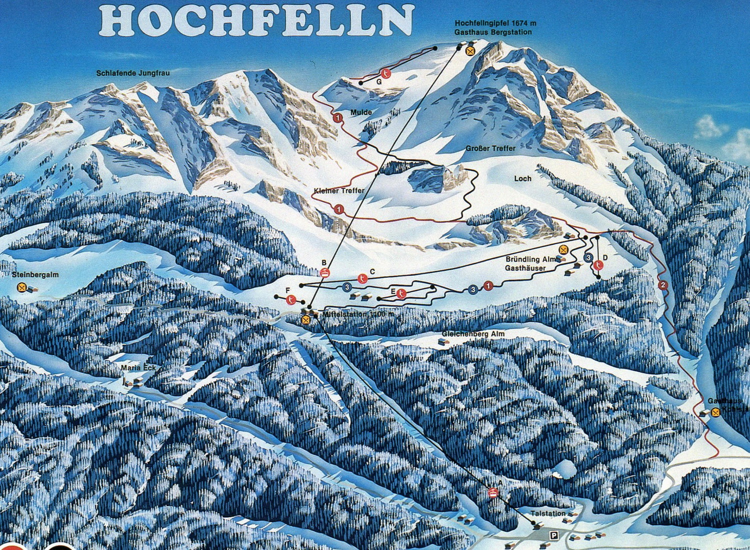 Pistenplan  im Skigebiet Bergen - Hochfelln - ein Skigebiet in Oberbayern