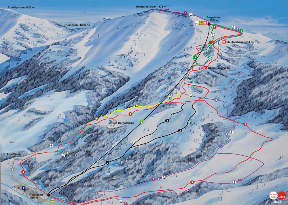 Pistenplan  im Skigebiet Oberstaufen - Hochgrat - ein Skigebiet in Allgäu