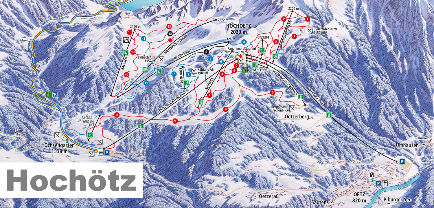 Pistenplan  im Skigebiet Ötz - Hochötz - ein Skigebiet in Tirol