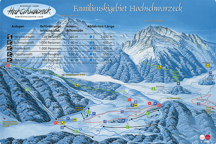 Pistenplan  im Skigebiet Ramsau - Hochschwarzeck - ein Skigebiet in Oberbayern