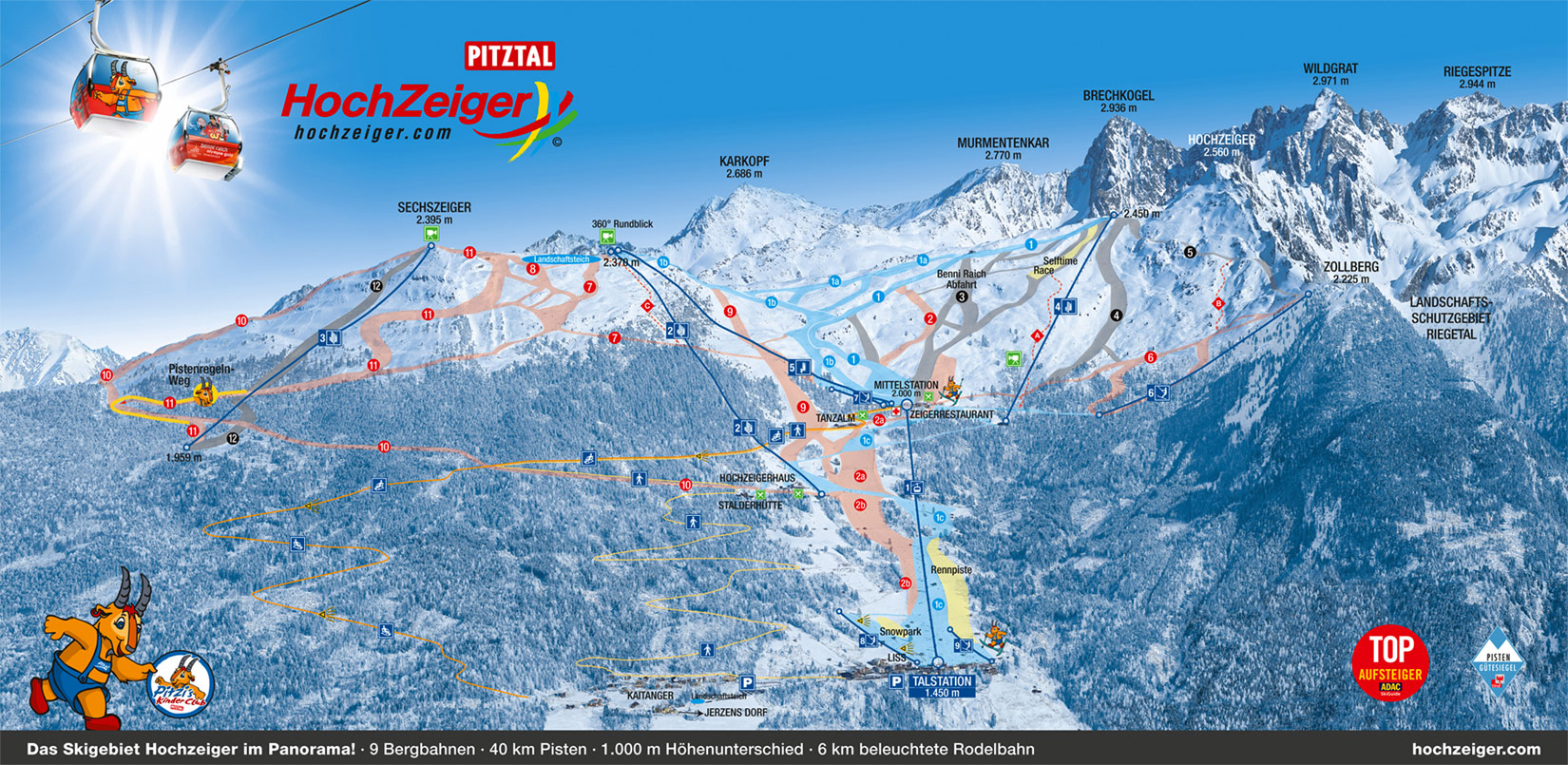 Pistenplan  im Skigebiet Jerzens - Hochzeiger - ein Skigebiet in Tirol