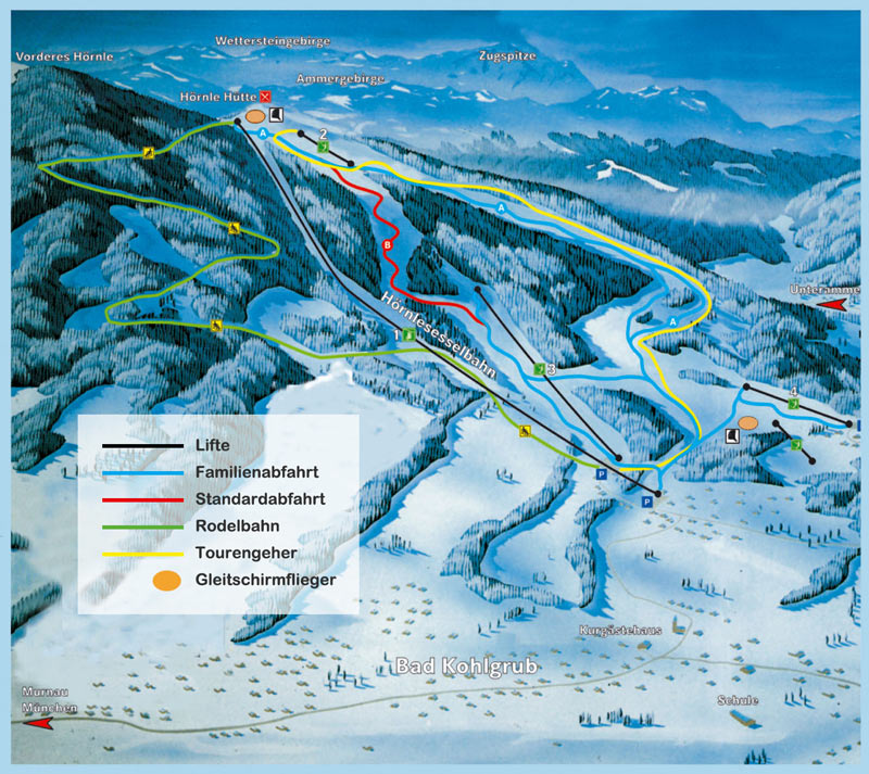 Pistenplan  im Skigebiet Bad Kohlgrub - Hörnle - ein Skigebiet in Oberbayern