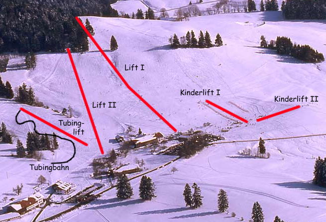 Pistenplan  im Skigebiet Hopfen - ein Skigebiet in Allgäu