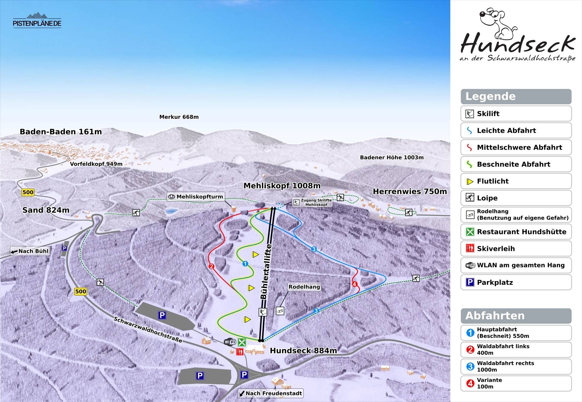 Pistenplan  im Skigebiet Hundseck - ein Skigebiet in Schwarzwald