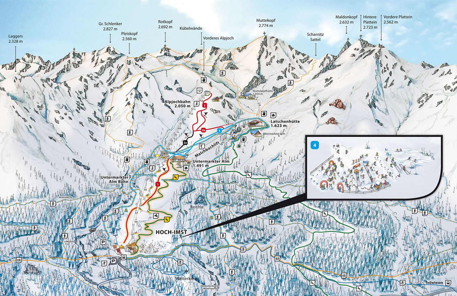 Pistenplan  im Skigebiet Imst - ein Skigebiet in Tirol