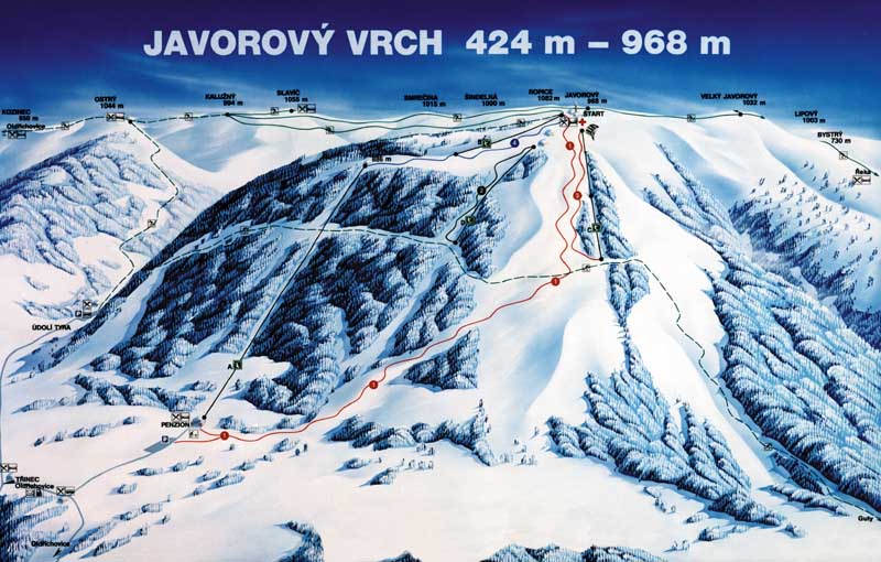 Pistenplan  im Skigebiet Javorovy Vrch - ein Skigebiet in Beskiden