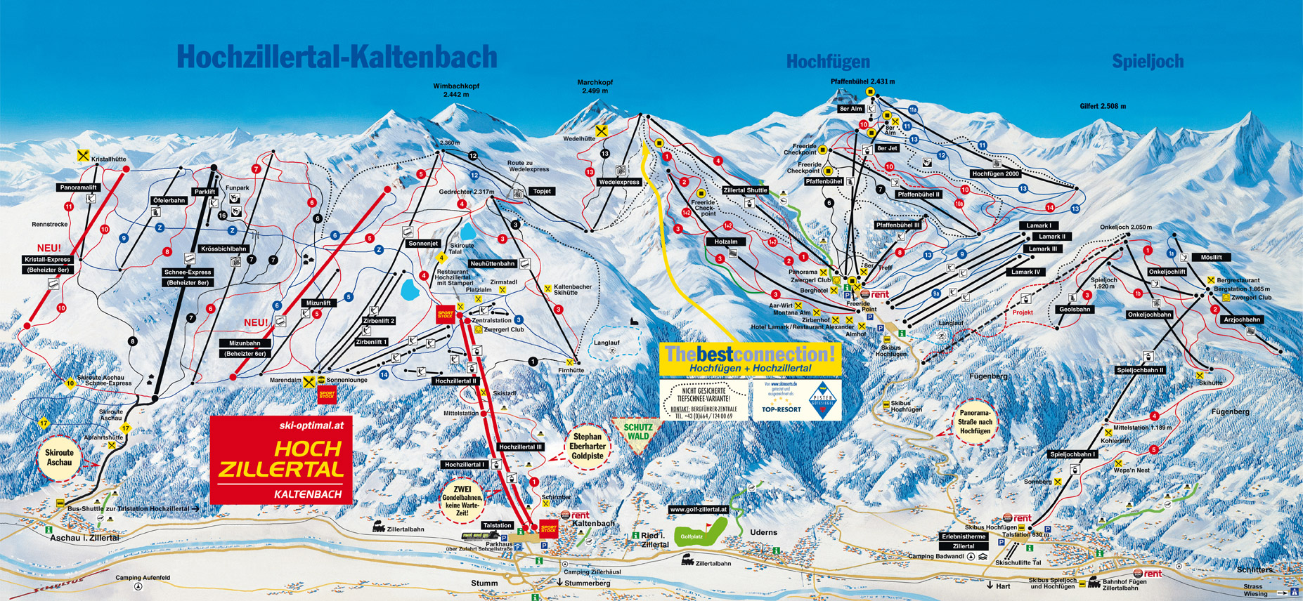 Pistenplan  im Skigebiet Hochzillertal Kaltenbach - Hochfügen - ein Skigebiet in Tirol