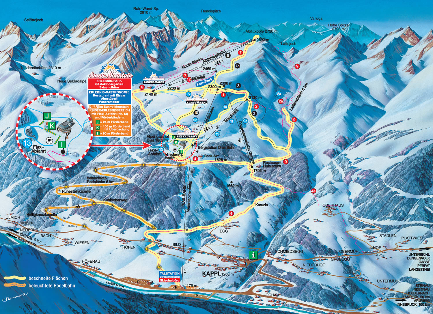 Pistenplan  im Skigebiet Kappl - Alblitt - ein Skigebiet in Tirol