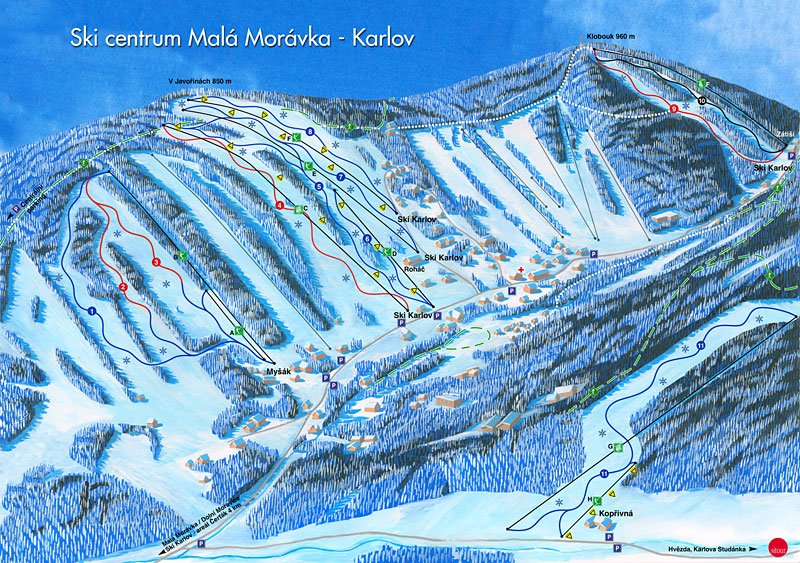 Pistenplan  im Skigebiet Mala Moravka - Karlov - ein Skigebiet in Altvatergebirge