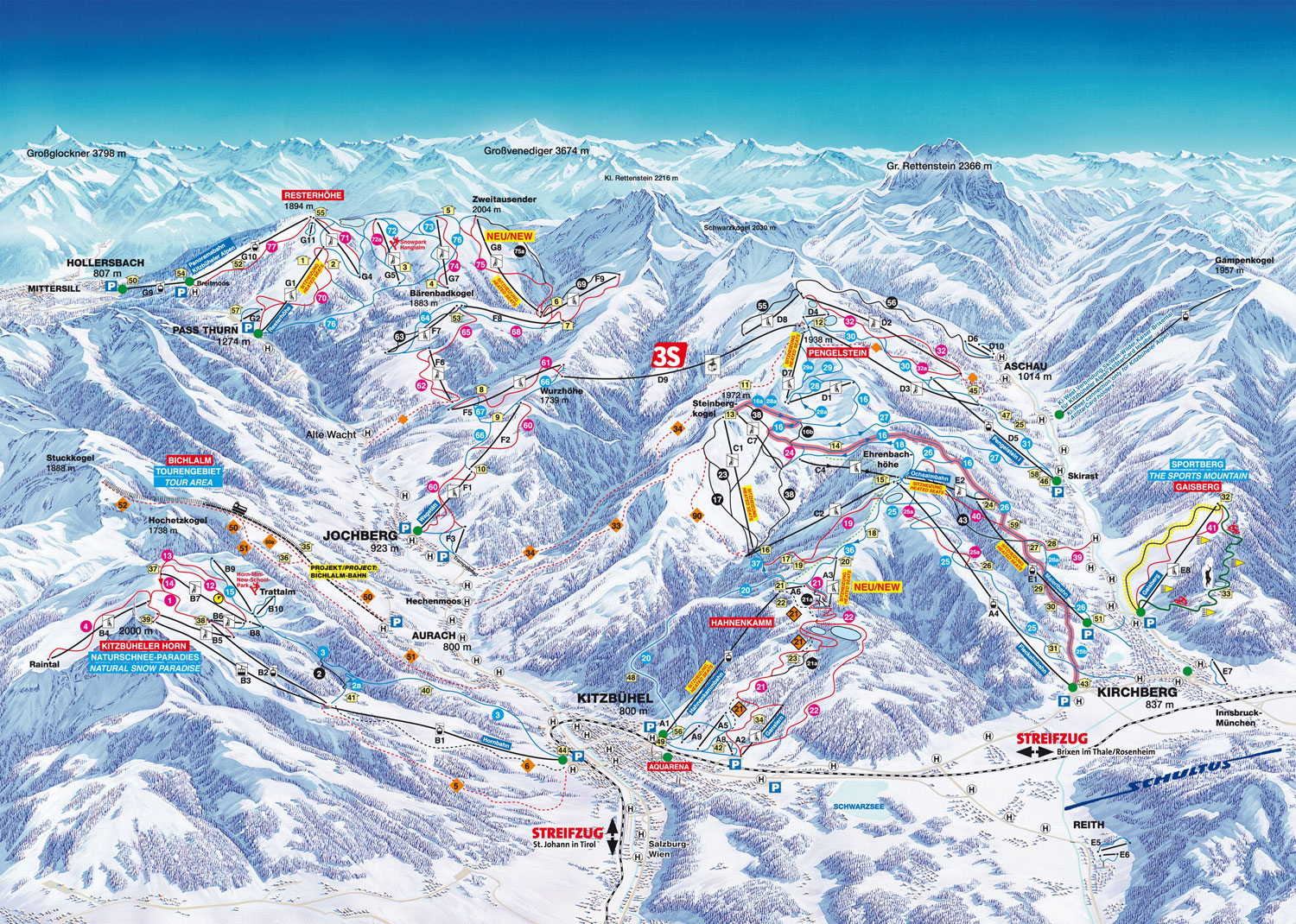 Pistenplan Kitzbühel im Skigebiet Mittersill - Kitzbuehel - ein Skigebiet in Salzburger Land