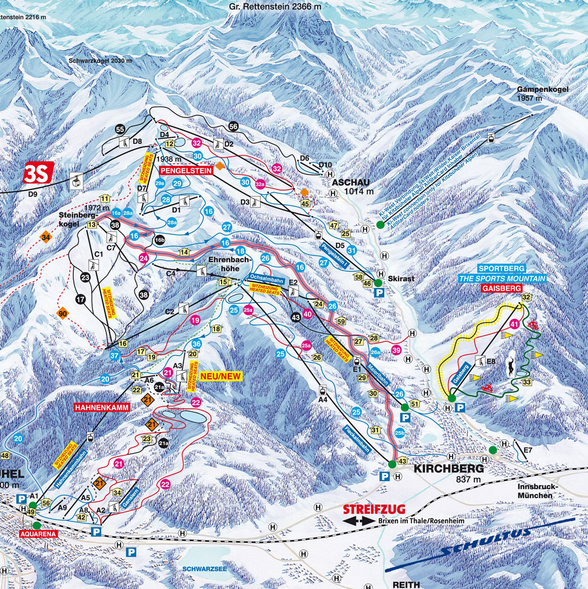 Pistenplan Kitzbühel rechts im Skigebiet Kitzbühel - ein Skigebiet in Tirol