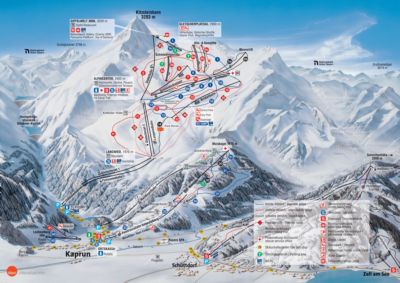 Pistenplan  im Skigebiet Kitzsteinhorn - Kaprun - ein Skigebiet in Salzburger Land