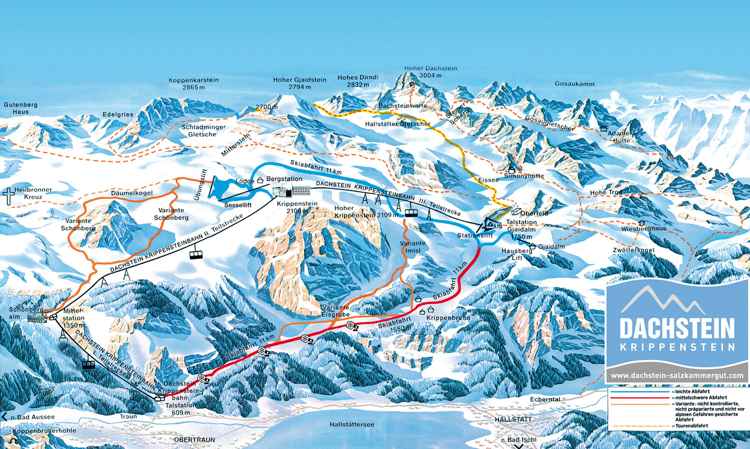 Pistenplan  im Skigebiet Obertraun - Krippenstein - ein Skigebiet in Oberösterreich