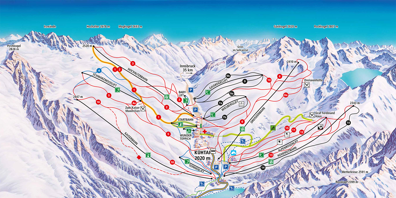 Pistenplan  im Skigebiet Kühtai - ein Skigebiet in Tirol