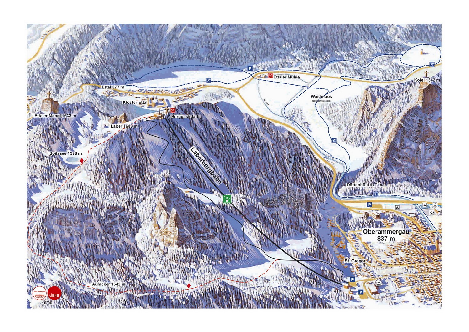 Pistenplan  im Skigebiet Oberammergau - Laber - ein Skigebiet in Oberbayern