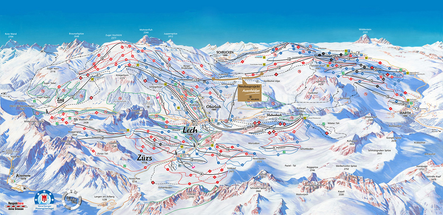 Pistenplan Lech, Zürs, Warth, Schröcken im Skigebiet St. Anton - Arlberg - ein Skigebiet in Tirol